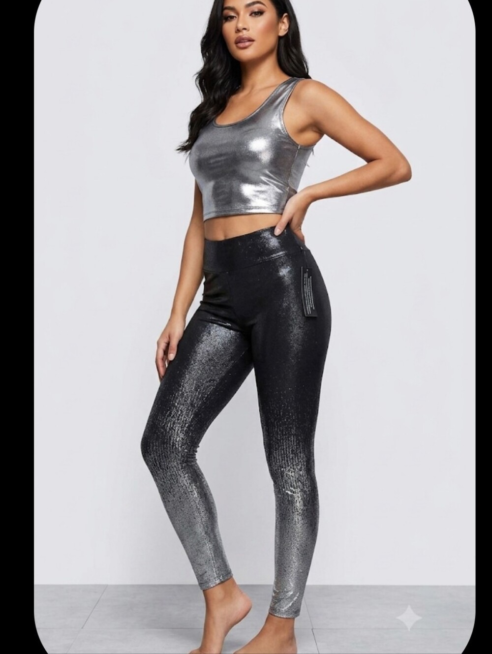 New LUXE metallic Leggings L Black & Silver Moto LuLaRoe